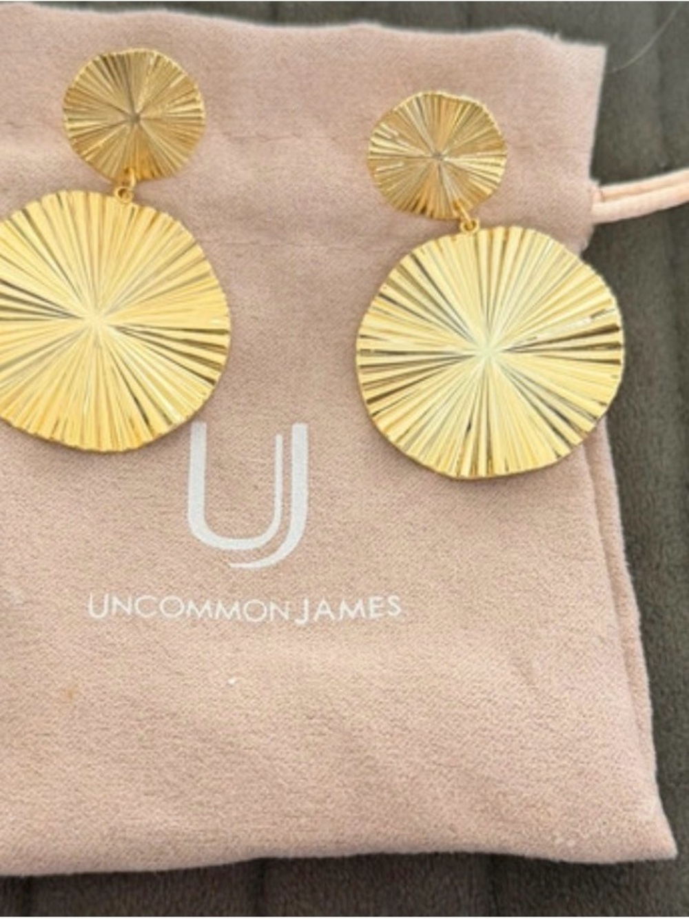 Uncommon James Gold Textured Sunburst Double Drop Earrings